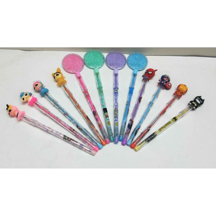 12 Pcs Stylish Pencils with Cartoon Shape and game top for Kids.