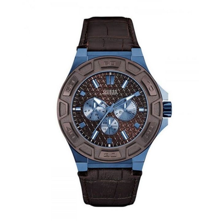 Guess Force Brown Dial Brown Leather Strap Watch For Men W0674G5