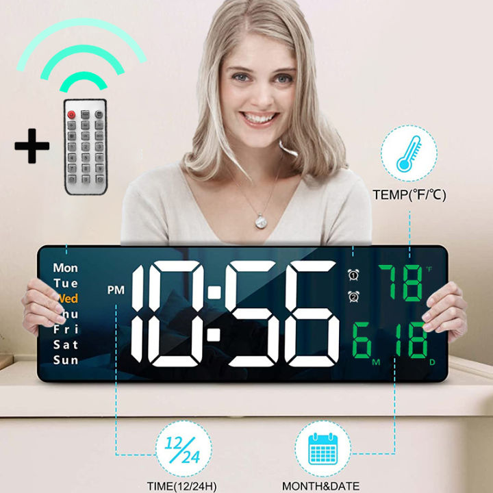 Wallmounted Digital Wall Clock With Remote Control Large Wall Clocks