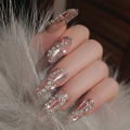 24Pcs Long False Nails Glitter Diamond Design Press on Nails Tips Nails Performance Festival Acrylic Artificial Wearable. 