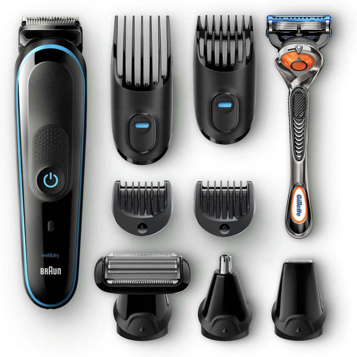 Braun 9-in-1 All-in-one trimmer Beard Trimmer & Hair Clipper, Body Groomer Ear & Nose Hair Trimmer Detail Trimmer Attachment, Black/Blue MGK5080