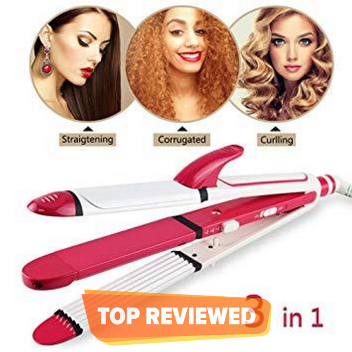 KEMEI 3 IN 1 PROFESSIONAL HAIR CURLER FOR GIRLS , CURLER, ROLLER , STRAIGHTNER MULTIFUNCTIONAL