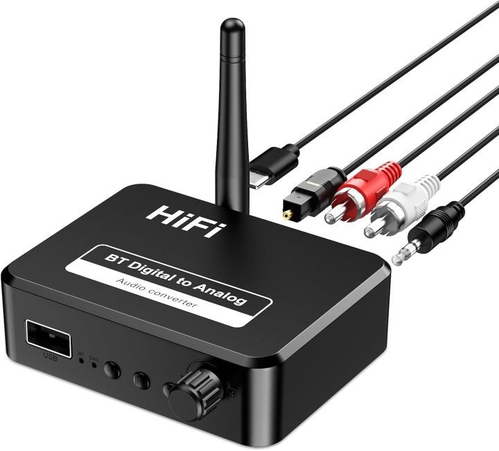 Bluetooth 5.1 Music Receiver for HiFi 3-in-1 Bluetooth Aux Adapter 3.5mm Bluetooth Audio Receiver Optical/RCA/AUX Connection Volume Control, for TV Stereo System