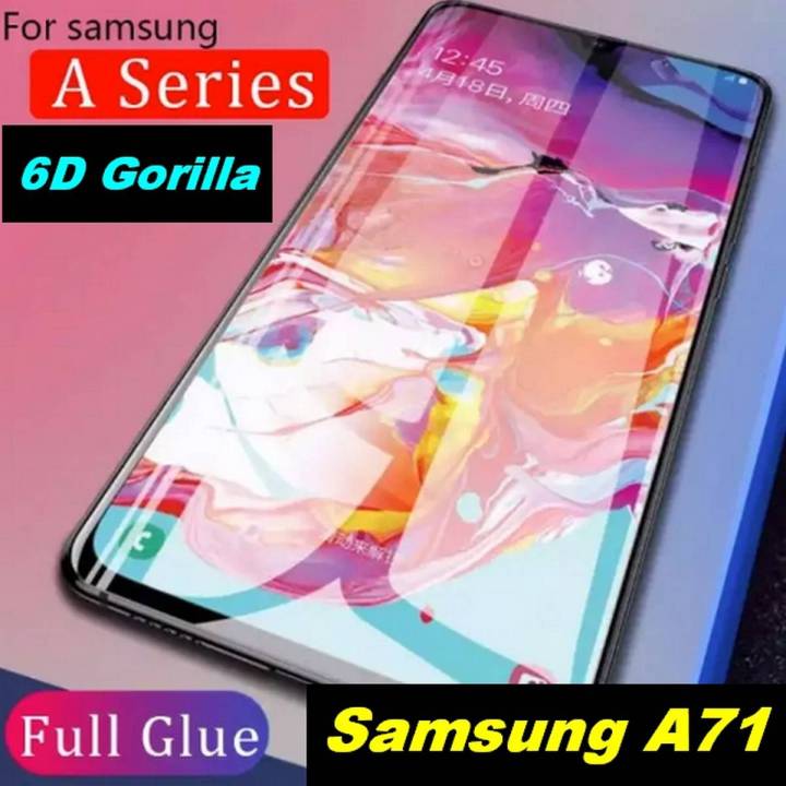 NEW 6D Gorilla Full Glue for Galaxy A71 Tempered Glass Screen Protector Full Edge For Samsung Galaxy A71 - Black