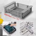 Sink Strainer Drain Telescopic Drain Basket with Adjustable Kitchen Drain Basket Fruits/Vegetables Kitchen Rack (Steel, Silver). 