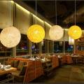 NAMUNY 2X White Bamboo, Rattan and Hemp Ball Chandelier Individual Creativity Spherical Rattan Nest Lampshade. 