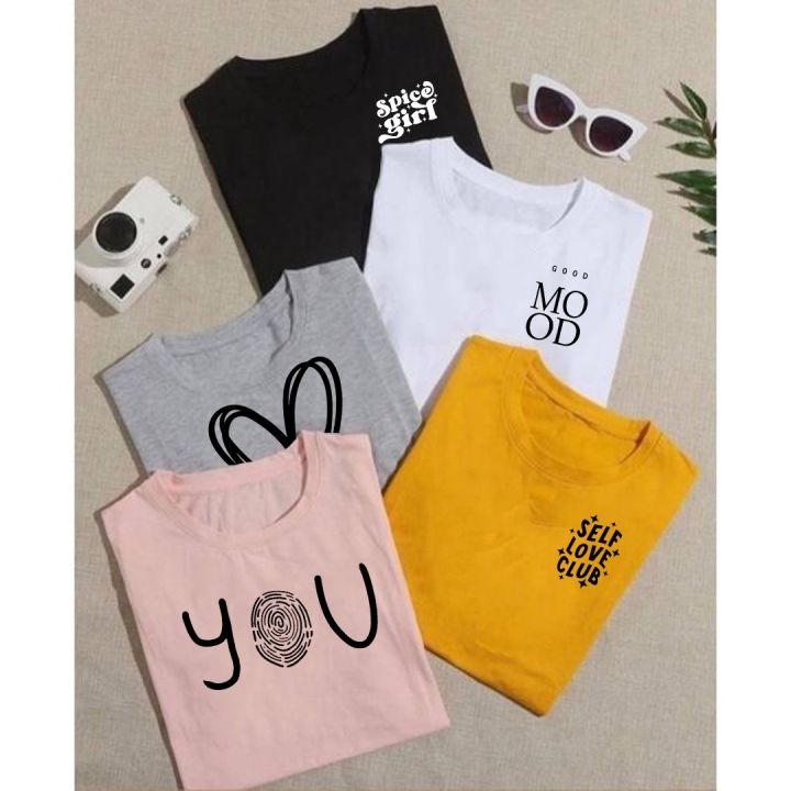 Pack of 5 Half-Sleeve Cotton T-Shirts for Girls and Women - Casual Wear