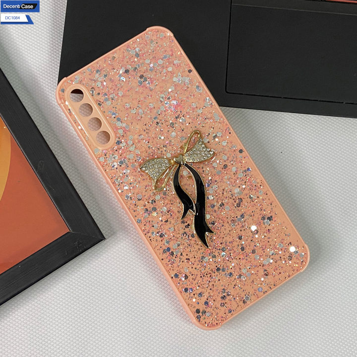 Vivo Y20 Cover- Pink - New Trendy Sweet Case With 3D Shiny Stars Glitter & Bow Soft Silicon Case