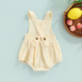 Baby Boy Girls Sleeveless Jumpsuit Summer Casual Solid Color Suspender Romper with Pockets. 