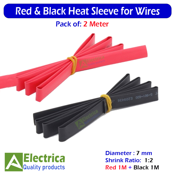 7mm Red and Black Heat Shrink Tube Shrinkable Wrap Sleeve For Electrical Wires and Cables 1M Red & 1M Black by Electrica