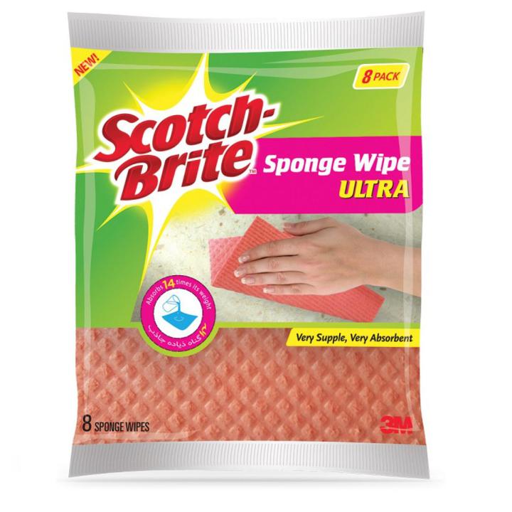 Scotch-Brite Multi-Purpose Sponge Cloth Wipe ULTRA, durable yet flexible kitchen sponge that quickly and easily soaks up any liquid. 8 units/pack