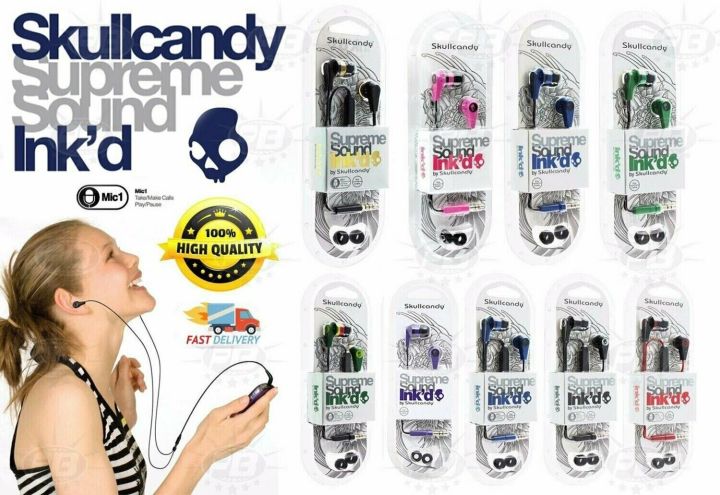 Skullcandy Ink'd 2.0 Noise-Isolating Earbud with In-Line Mic and Remote, Tangle-free Flat Cable - S2IKDY-010