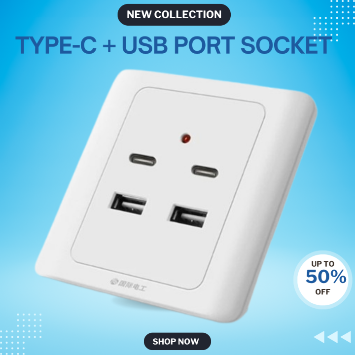 USB Outlets Receptacle TypeC Wall Outlet USB Electrical Outlet Socket 3.1 Amp