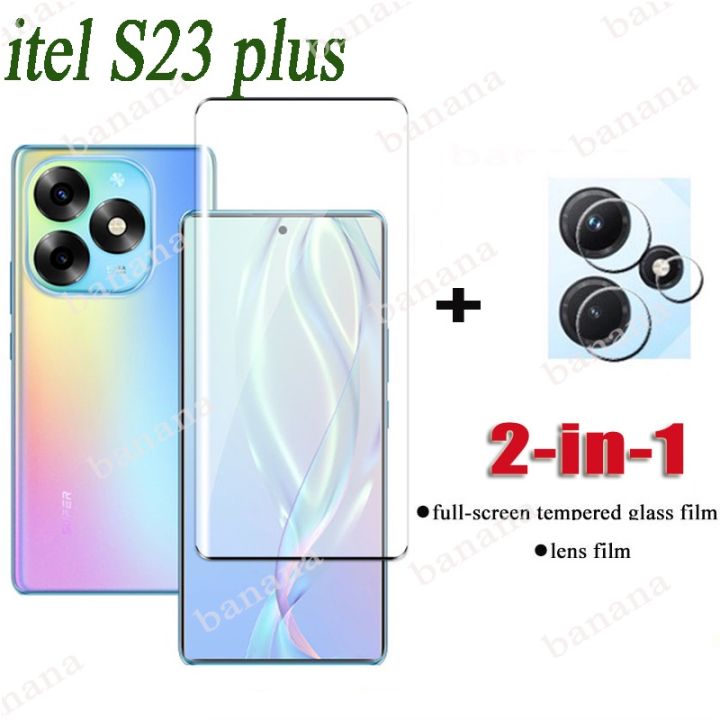 Itel S23 plus Tempered Glass for Itel S23 2 in 1 Full Cover Camera Lens Glass Screen Protector Glass Film