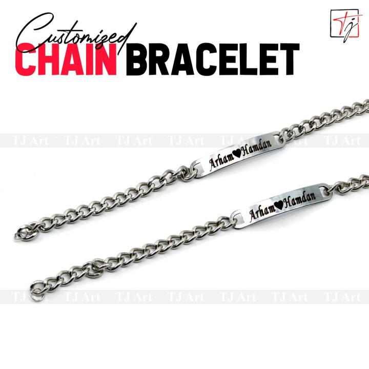 Customized Name & Logo Engrave Chain Bracelet For Girls & Boys - Personalized Name Luxury Metalic Adjustable Bracelet For Couples - Premium Bracelet With Chain - Personalized Name Gift Bracelet