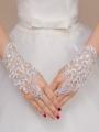 White Finger less Wedding/Bridal Gloves White Faux Pearl Embroidery Short Bridal Gloves,Wedding Dress Gloves. 