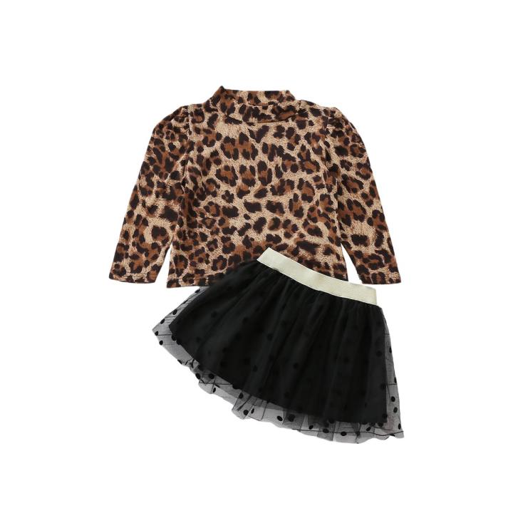 Ma Baby Baby Girls Clothes Set Leopard Print Long Sleeve O neck Tops Dot Print Short Tulle Skirt Daraz.pk