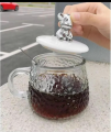 Heat resistant glass Diamond mug water coffee office household tea cup with rabbit lid and spoon. 