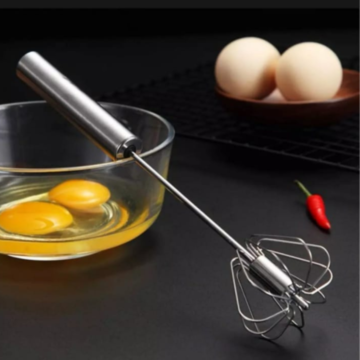Manual Hand Whisker - 12 Inches Semi Automatic Hand Push Whisker Egg Milk Cream Coffee Stainless Steel Beater Stirrer Mixer - Silver