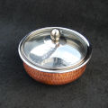 Copper Handi with Glass Lid for Serving | Copper outside Steel inside | 7 inch | 750g capacity | Hammered Design. 