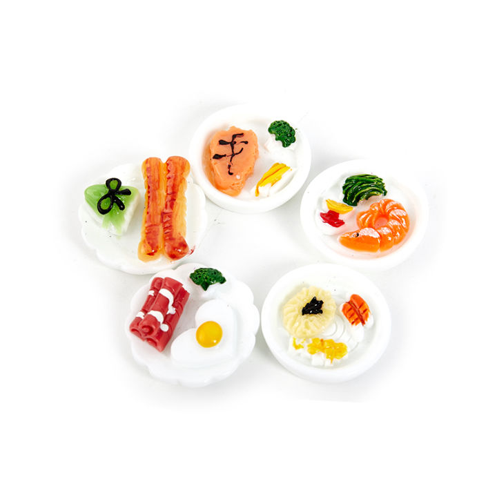 5pc%201/12%20Dollhouse%20Miniature%20Breakfast%20Plate%20Egg%20Bread%20mini%20food%20model%20ornaments%20-%20Image%202