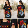 “Women Floral Printed Round Neck Half Sleeve T Shirt Casual Summer Tee”. 