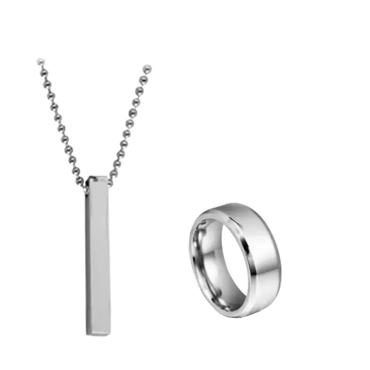 Titanium Finger Rings Silver Titanium Finger Ring With Cuboid Rectangle Neck Pendant Chain ...