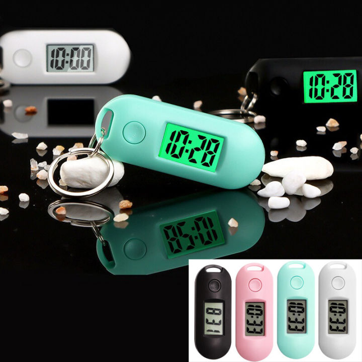 【New design】Mini Digital Silent Luminous Portable Key Chain Digital Electronic Clock Student Exam Study Library Pocket Watch Green Back light LCD Display
