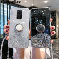Casinglee for Redmi Note 9 case Shiny Ring Glitter Soft Transparent Holder Stand Back cover with String for Redmi Note9 Phone cases cover Stars Moon Girls. 