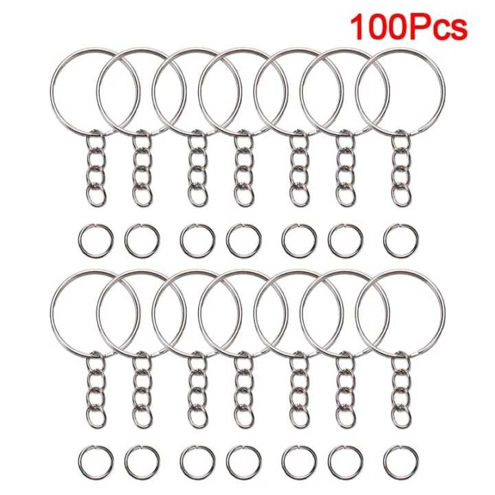 100 Key Rings with Chain and Open Jump Rings for Crafts - Bulk Metal Key Chain Ring Base for DIY Keychain Making