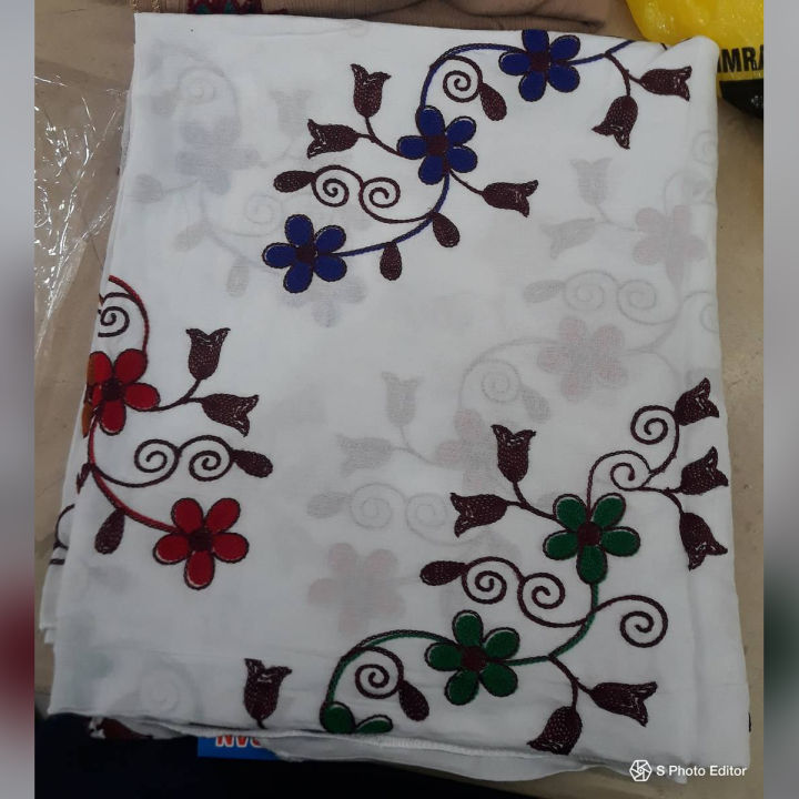 Embroidered chadar/ shawl for summer season in beautiful shape white color