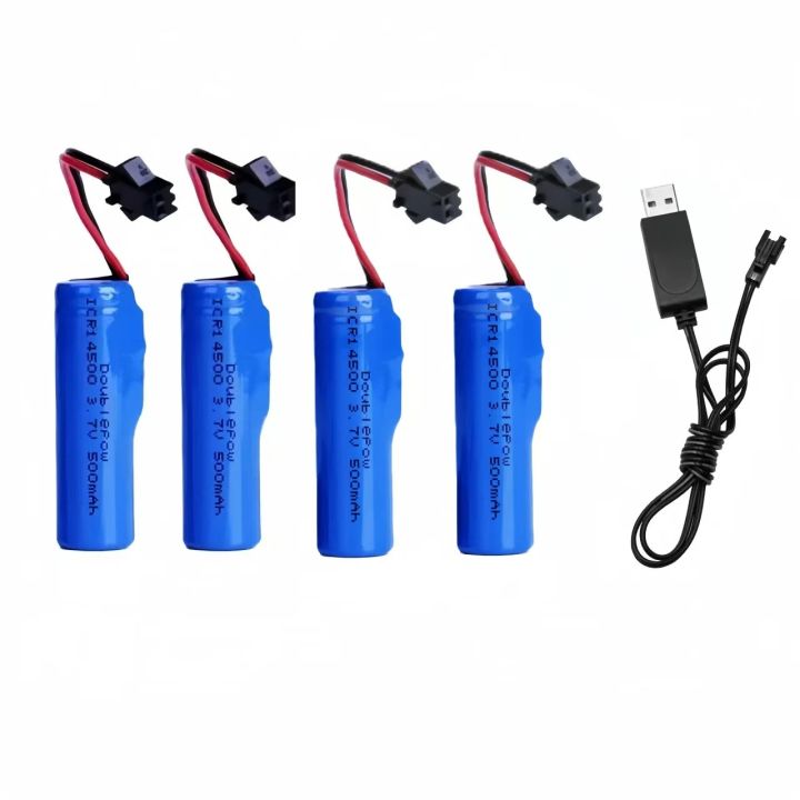 14500 Rechargeable Battery 3.7V 500mAh Lithium Battery with SM Plug USB Charger-SM for Toy Game Controller