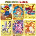 Anime Pokemon Cards Golden Metal Card Cosplay Charizard Kawaii Game Collection Cards Gift Kid Toys. 