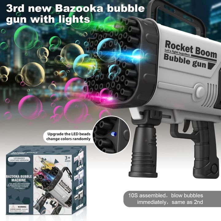Rechargeable Bazooka Bubble Gun Wtih LED Lights By Zayraz 64 Holes Bazooka Bubble Gun for Adults & Kids