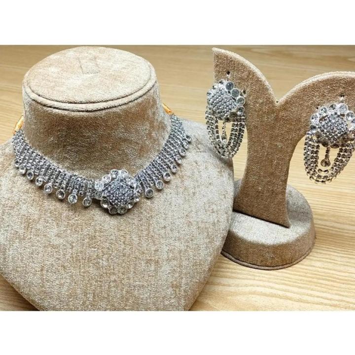 Jewellery Set - Choker Hyderabadi Set - (2 in 1) Necklace, Earrings with Golden Combination - Artificial Jewellery for Women & Girls - Fashion Jewellery Collection