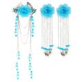 3 Pieces Costume Classic Flower Hair Clip Barrette  Tassel for Hanfu COS Hair Ornaments. 