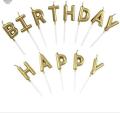 Happy Birthday Golden Alphabet Candles Pack for Birthday Cake Decoration. 