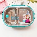 Frozen Character Stainless Steel Lunch Box For Students 2-Grid Lunchbox with Spoon. 