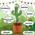 Rechargable /Cell Operated Dancing Cactus Toy with Recording Lighting Repeats What You Say Singing Cactus Plush Toy. 