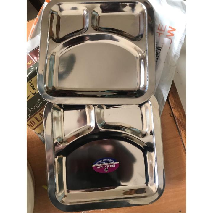Portion Plate - 3 Portion Restaurant Style Serving Plate - Three Portion Fast Food Serving Plate - Stainless Steel Coated / Polished