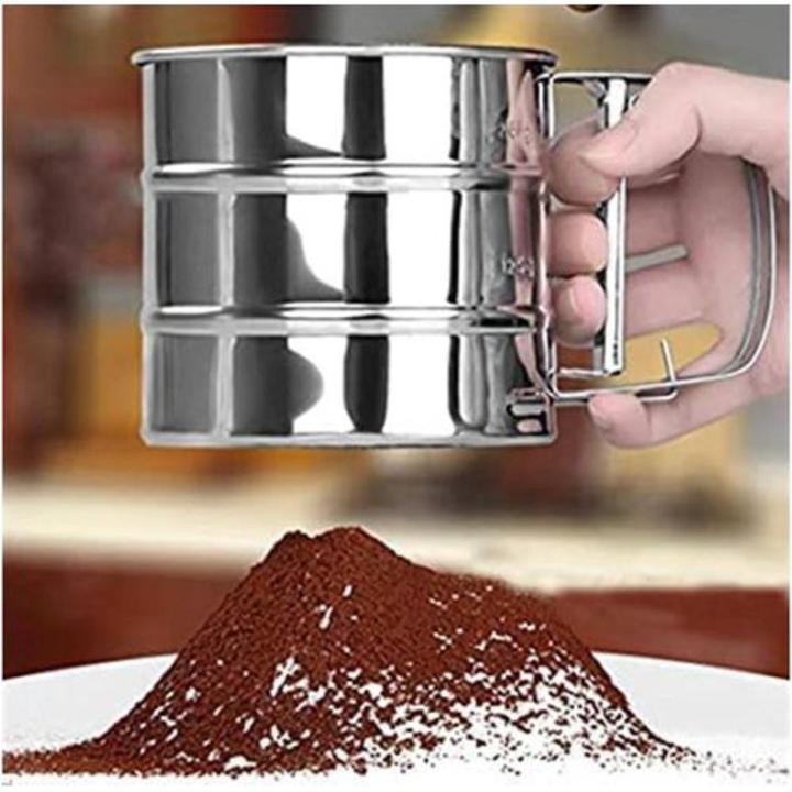 Stainless Steel Flour Sifter with Hand Press Design, Sieve Cup with Measuring Scale for Baking Flour, Powdered Sugar and Other Flour - Flour Shaker
