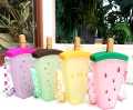 320ml Plastic Water Bottles Cute Watermelon Ice Cream Water Bottle With Straw Bottle Anti-fall Portable Popsicle Ice Pop Cup Kid. 
