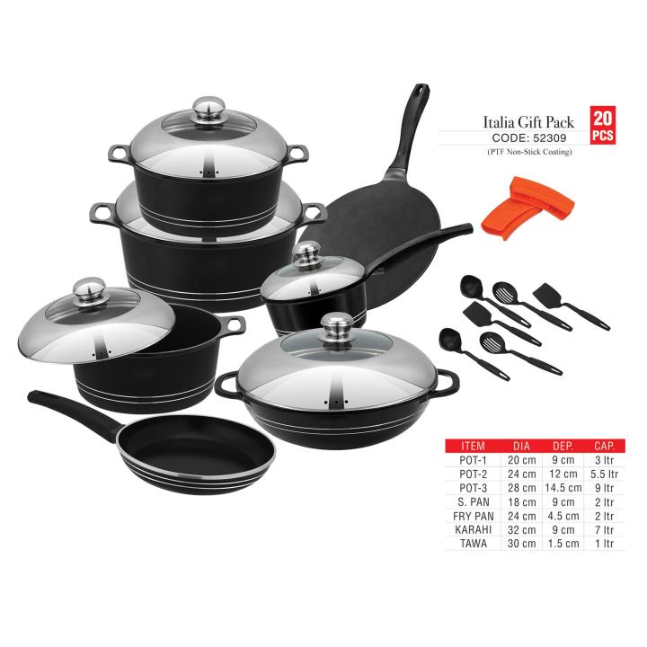 SONEX Itali Gift Pack Cookware Set | 20-Piece Kitchen Set with Steel ...