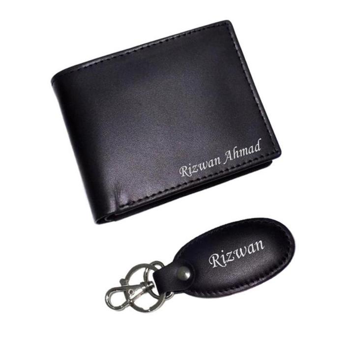 Genuine Leather Customized Name Wallet and Keychain