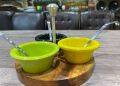 Sauce Serving Set Small Sauce Bowl MELAMINE WITH SPOON Server 3-Way WOODEN BASE/Serving Bowl ,Sauce Dishes, Sauce Dipping Bowls 3pcs Divided Sauce Plates. 