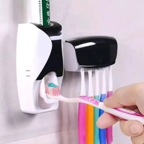 White Automatic Toothpaste Dispenser set with Wall Mounted Toothbrush ...