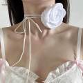 Flower Lace up Necklace Dress Jewelry Floral Choker White. 