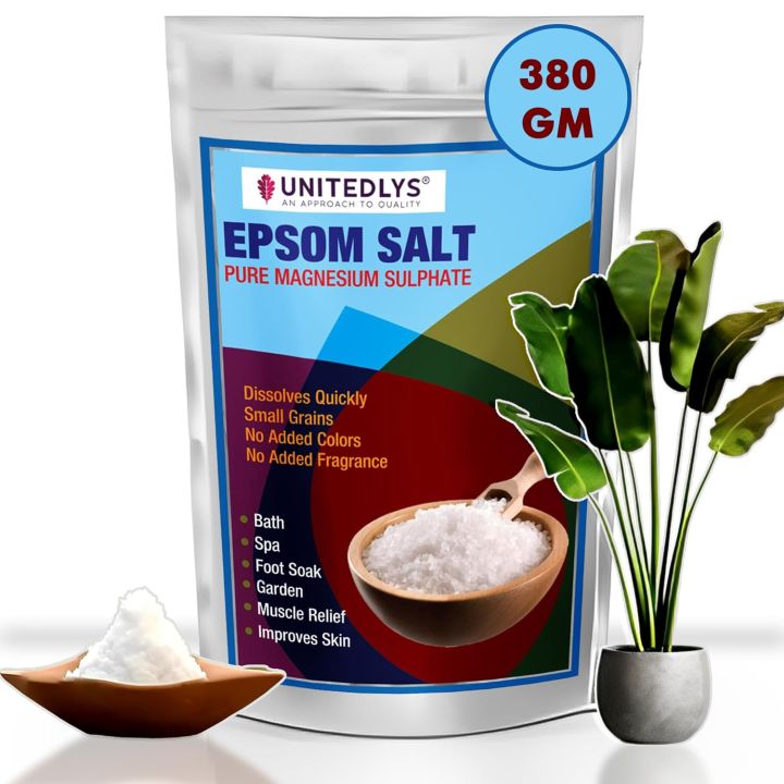 Unitedlys Epsom Salt for Plants Growth & Nutrient, Magnesium Sulphate, Gardening Plant Food, Epsom Bath Salt for Muscle Relief, Aches & Pain, Enhance Your Garden's Health and Wellbeing, 380G, Powder