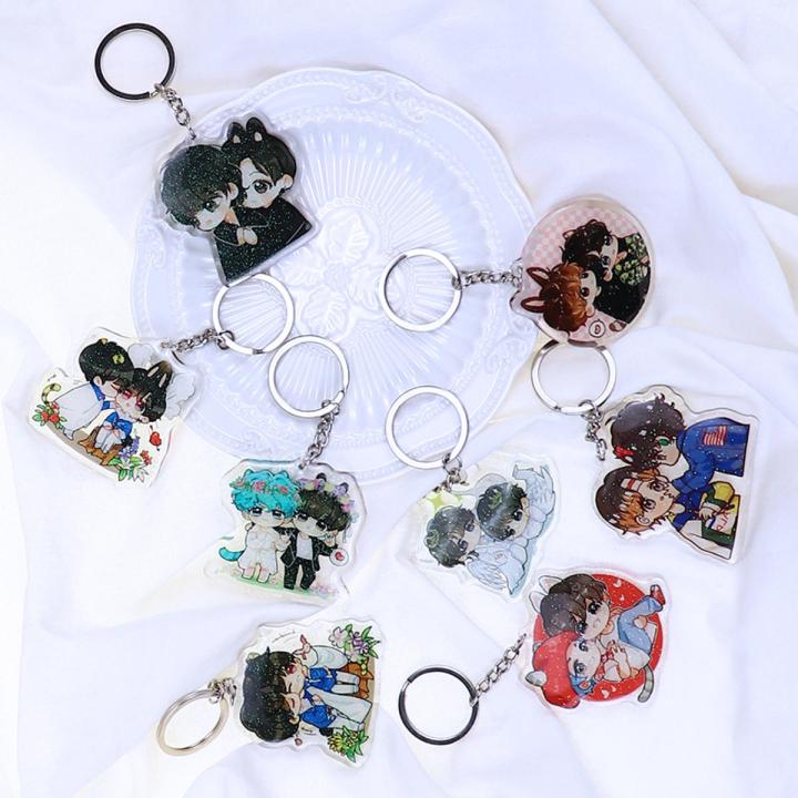 New Design KPOP Bangtan Boys JK And V Cute Characters Keychain Pendant Chain Cartoon Accessories Keyrings Fans Jewelry 2021