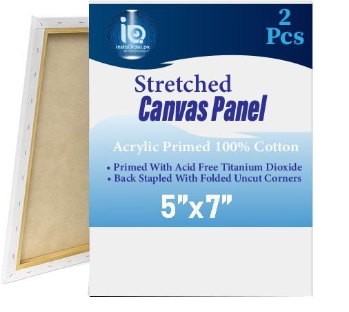 InstaOrder - 2 Pcs – 5x7 Inch Primed Canvases for Painting, 100% Cotton Stretched Canvas, Art Supplies for Acrylic Pouring, Oil Painting and Watercolor, Acid Free Canvas - Art Panel - Small Canvas – Artist